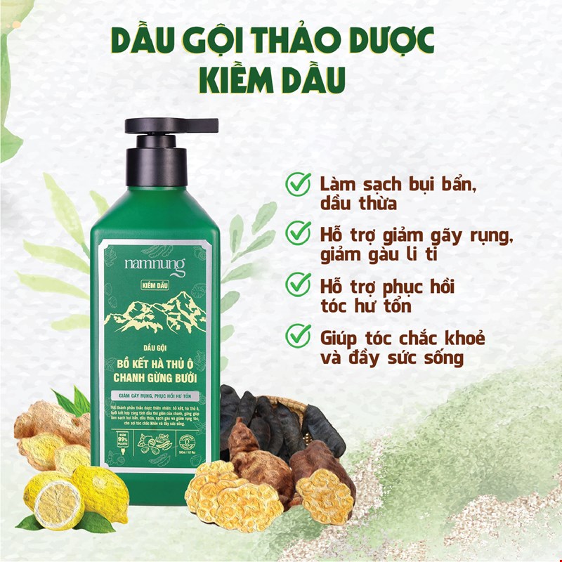 Combo dầu gội 500ml và kem xả 220gr kiềm dầu Nam Nung