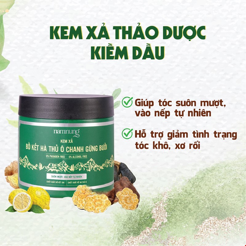 Kem xả thảo dược kiềm dầu - Bồ kết hà thủ ô chanh gừng 220gr