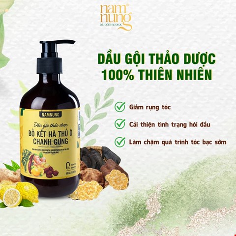 Dầu gội thảo dược NamNung Bồ kết, Hà thủ ô, Chanh, Gừng 500ml