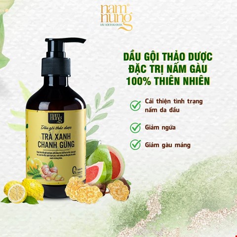 Dầu gội thảo dược Namnung Trà xanh, Chanh, Gừng 500ml