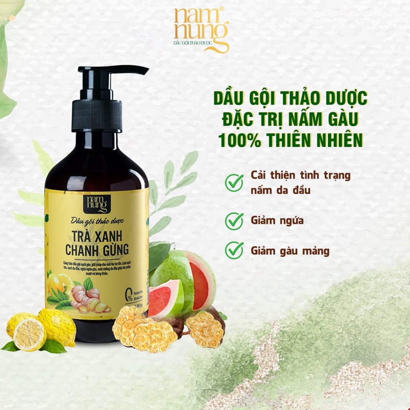 Dầu gội thảo dược NamNung Trà xanh, Chanh, Gừng 500ml