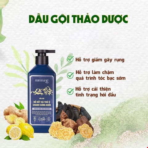  [New] Dầu gội thảo dược NamNung Bồ kết, Hà thủ ô, Chanh, Gừng 500ml