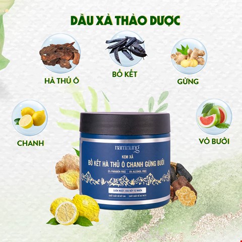 [New] Kem xả thảo dược NamNung Bồ kết, hà thủ ô, chanh, gừng 220ml 