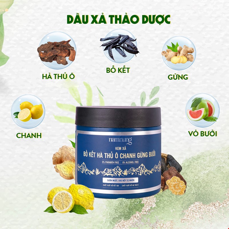 Kem xả thảo dược NamNung Bồ kết, hà thủ ô, chanh, gừng 220ml 